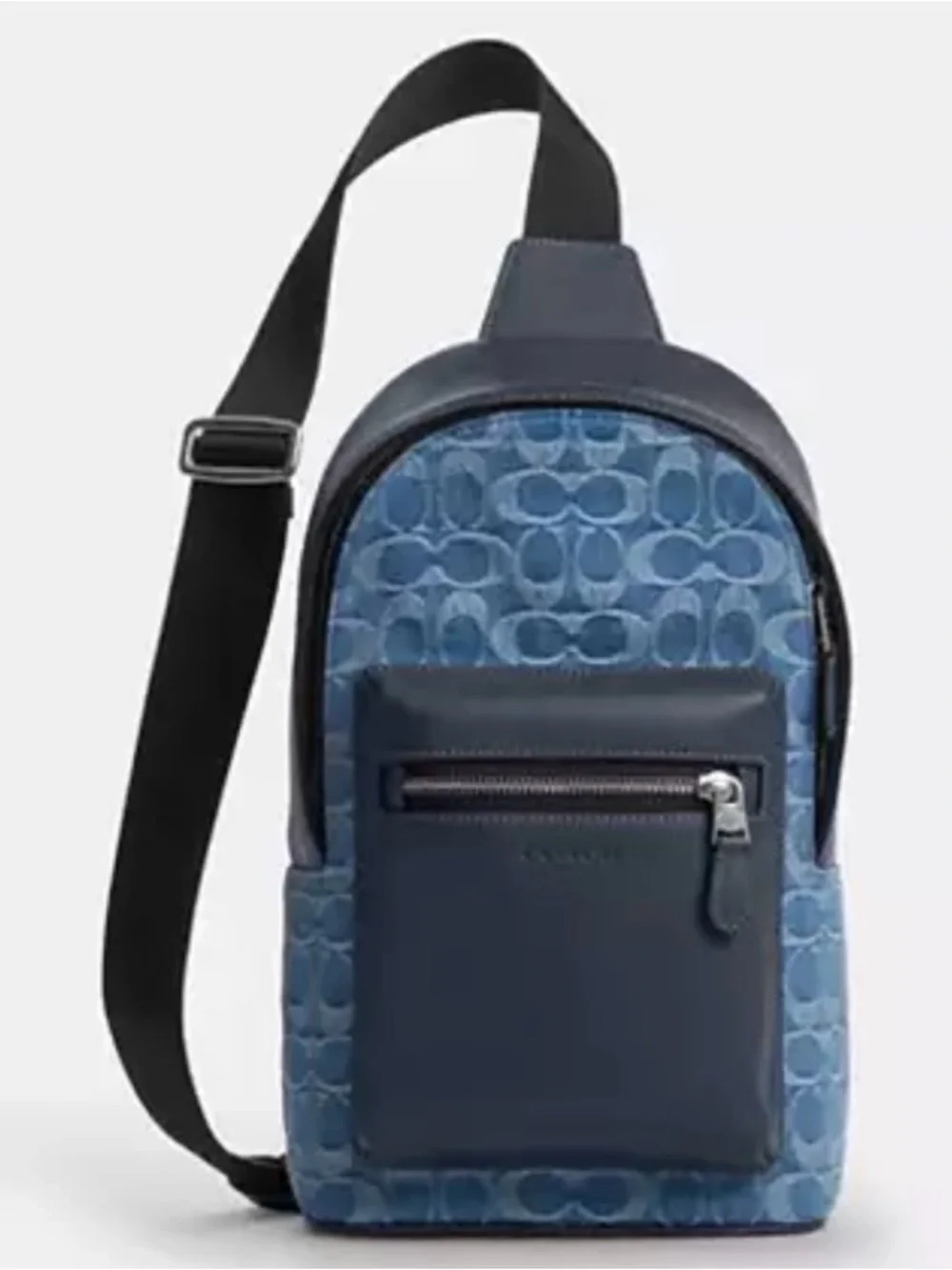 blue coach backpack teal interior Large Court Canvas and suede Zip closure fabric lining Top handle with 3 drop Outside zip pocket Adjustable shoulder straps Fits a 16 laptop 11 3/4 (L) x 16 1/2 (H) x 6 (W) Style No. Tyler Backpack